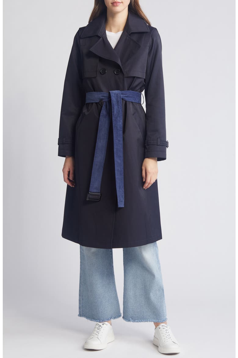 Corduroy Contrast Trench Coat, Main, color, NAVY