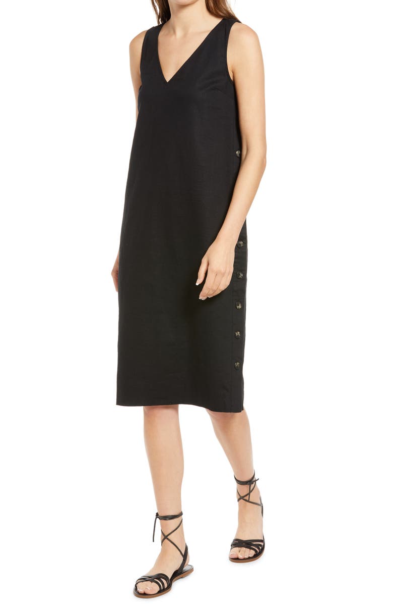 Madewell Linen & Cotton Side Button Midi Dress, Main, color, 