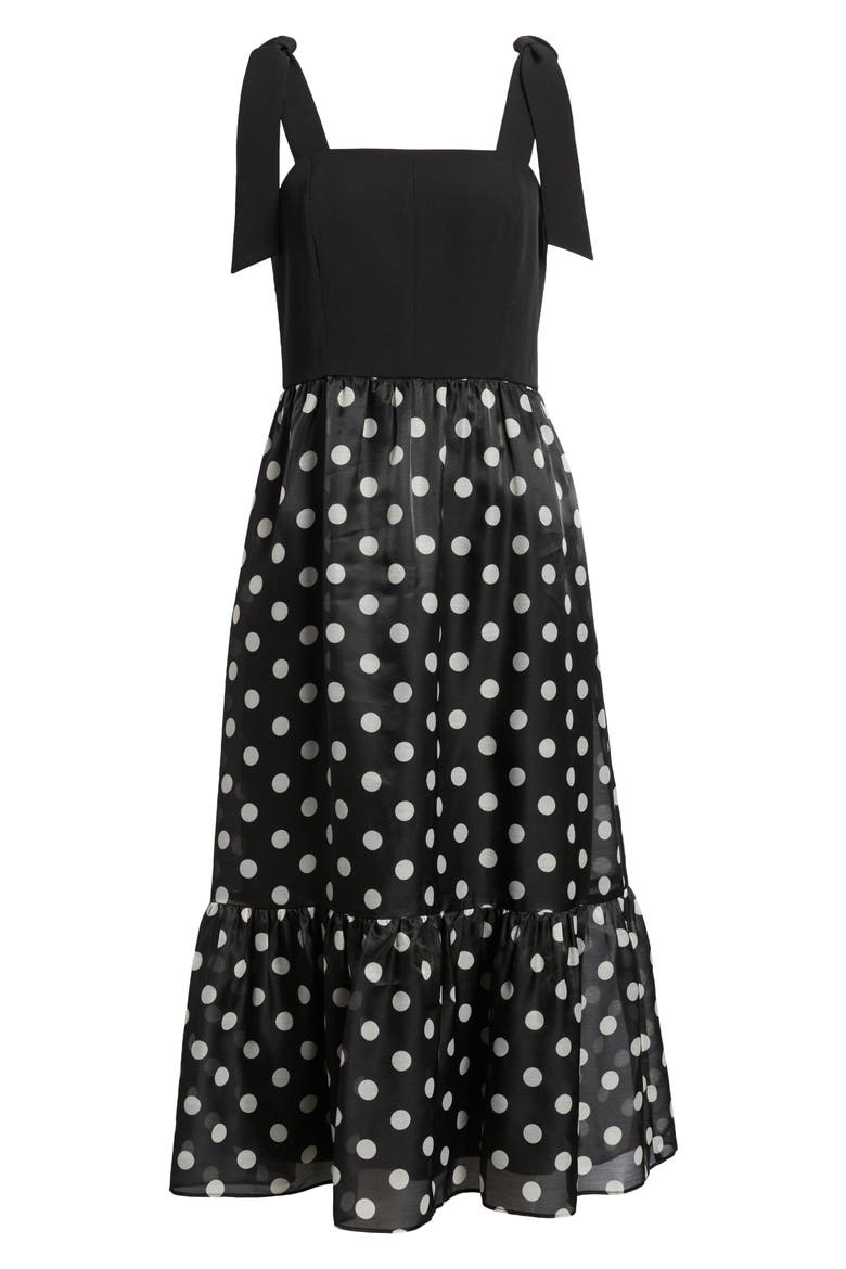 Tie Strap Tiered Skirt Dress, Alternate, color, ANNE BLACK/ ANNE WHITE