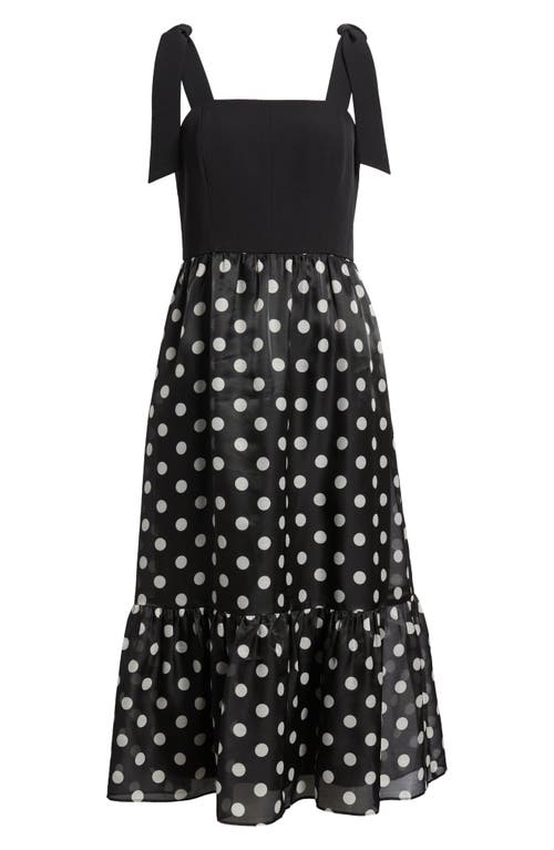 Anne Klein Plus Size Tie-strap Polka-dot Midi Dress In Anne Black/anne White