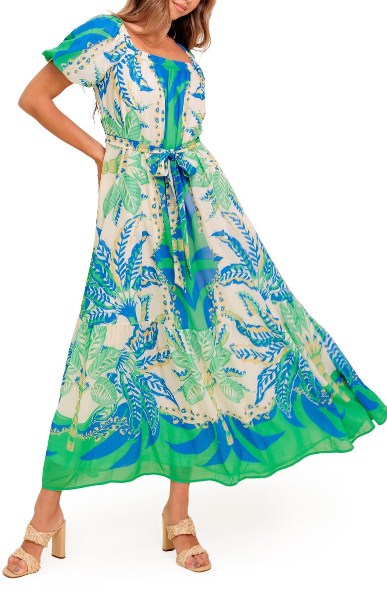 FLYING TOMATO Print Maxi Dress, Main, color, Green Blue