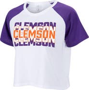 ZOOZATZ Women's ZooZatz White Clemson Tigers Colorblock Repeat Raglan Cropped T-Shirt