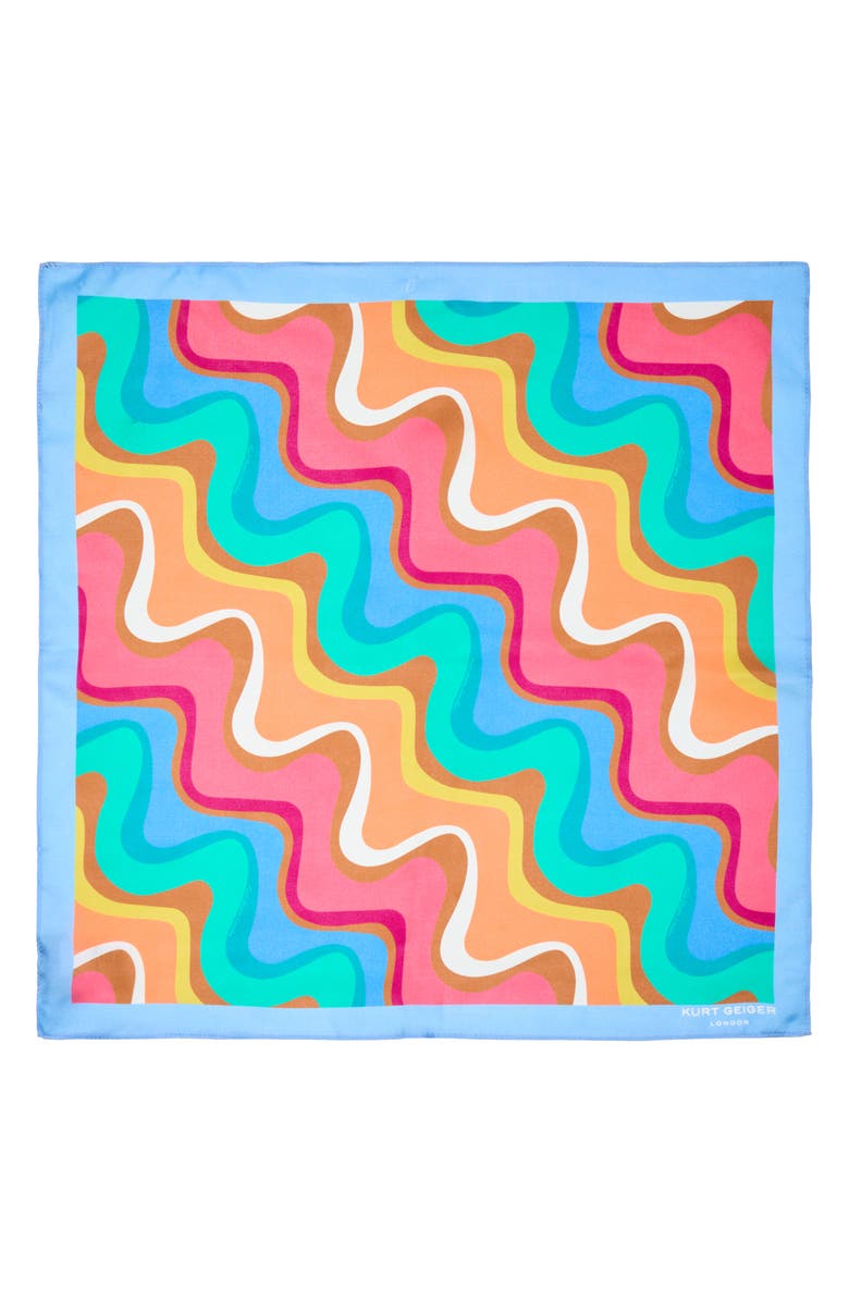 Kurt Geiger London Wavy Stripe Print Silk Square Scarf, Alternate, color, Soft Rainbow
