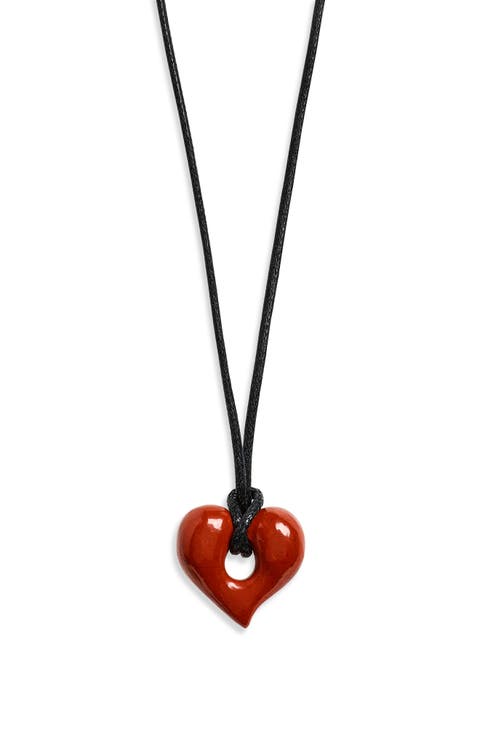 Molten Red Jasper Heart Cord Pendant Necklace