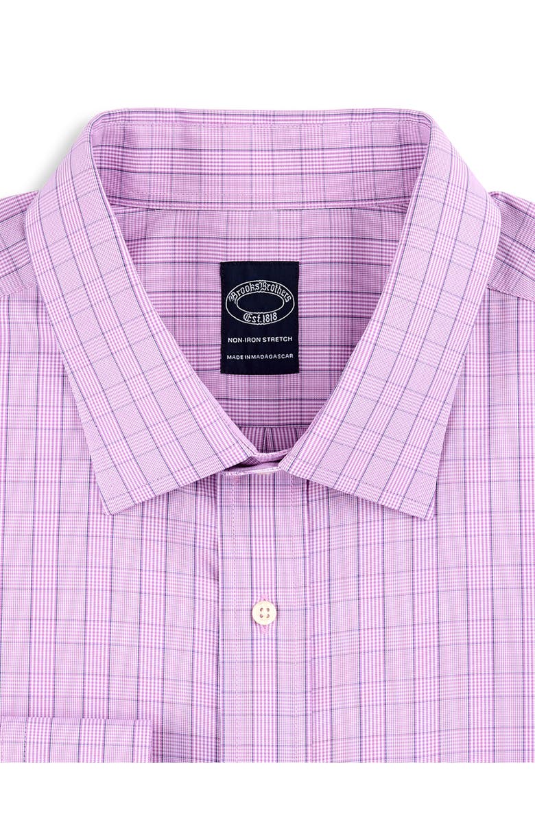 Brooks Brothers Big & Tall Non-Iron Tonal Glen Plaid Dress Shirt, Alternate, color, Purple