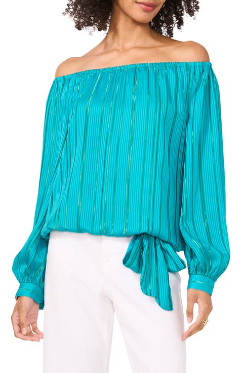 Stripe Off the Shoulder Tie Hem Top