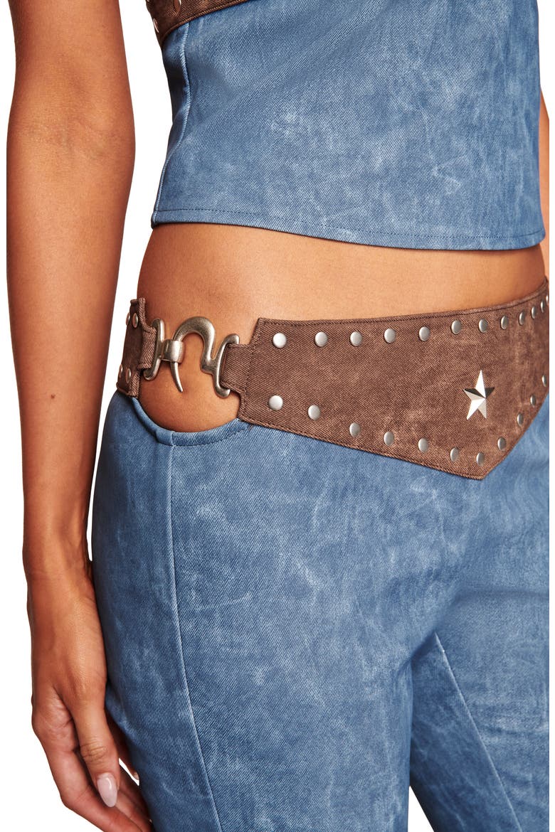 Kessa Faux Leather Bootcut Pants, Alternate, color, BLUE AND BROWN