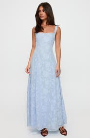 Princess Polly MARGAUX BURNOUT DRESS BLUE