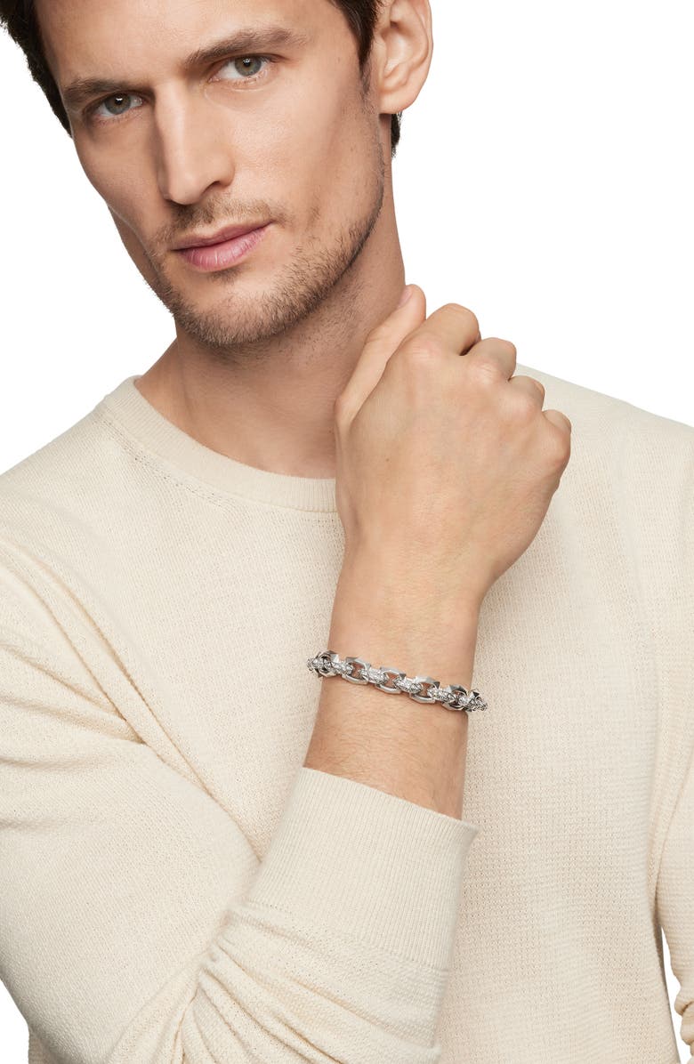 David Yurman Torqued Faceted Link Bracelet in Sterling Silver with Diamonds, 11.6mm, Alternate, color, 