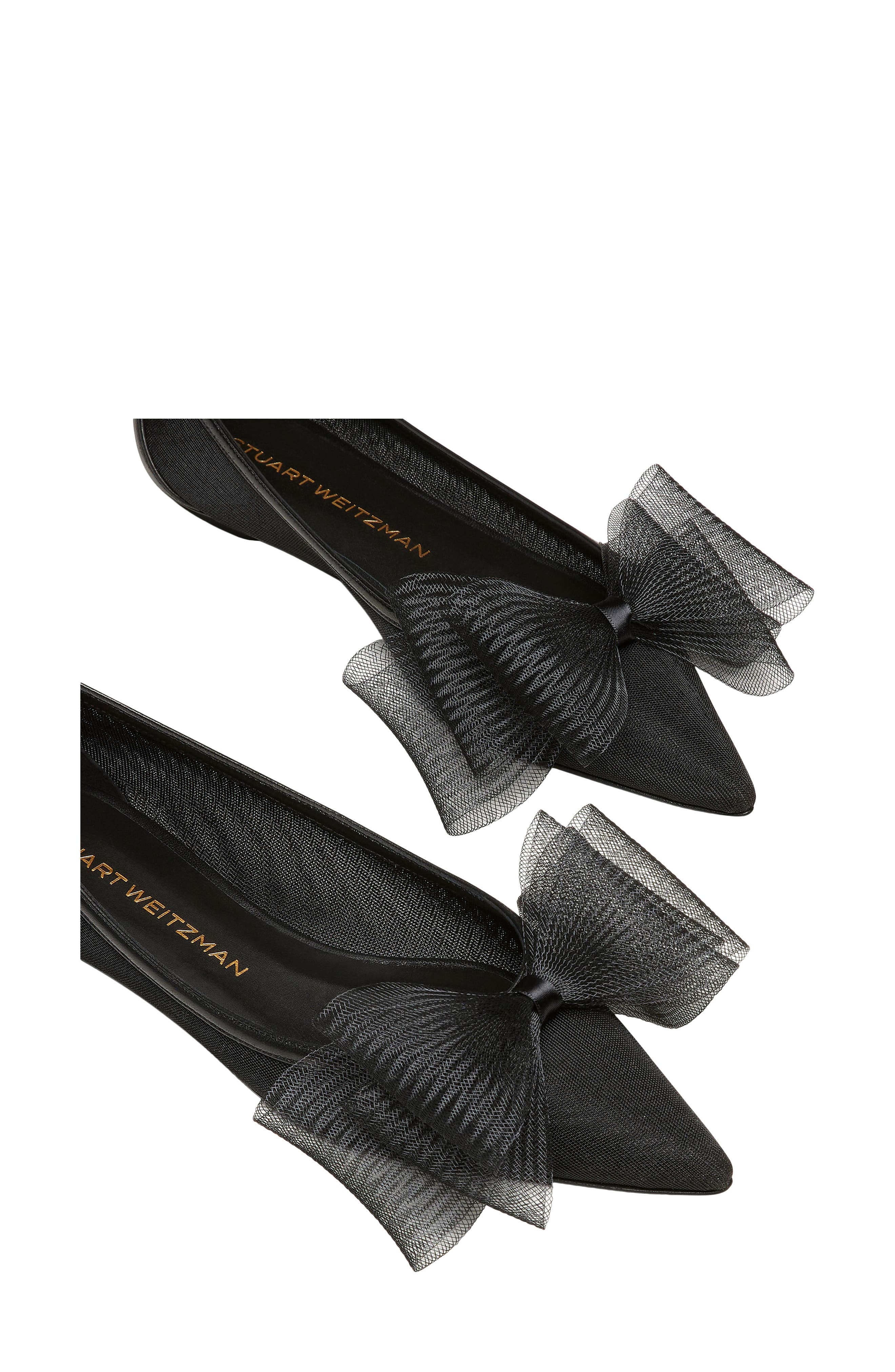Stuart Weitzman Blushing Bow Pointed Toe Flat, Alternate, color, Black