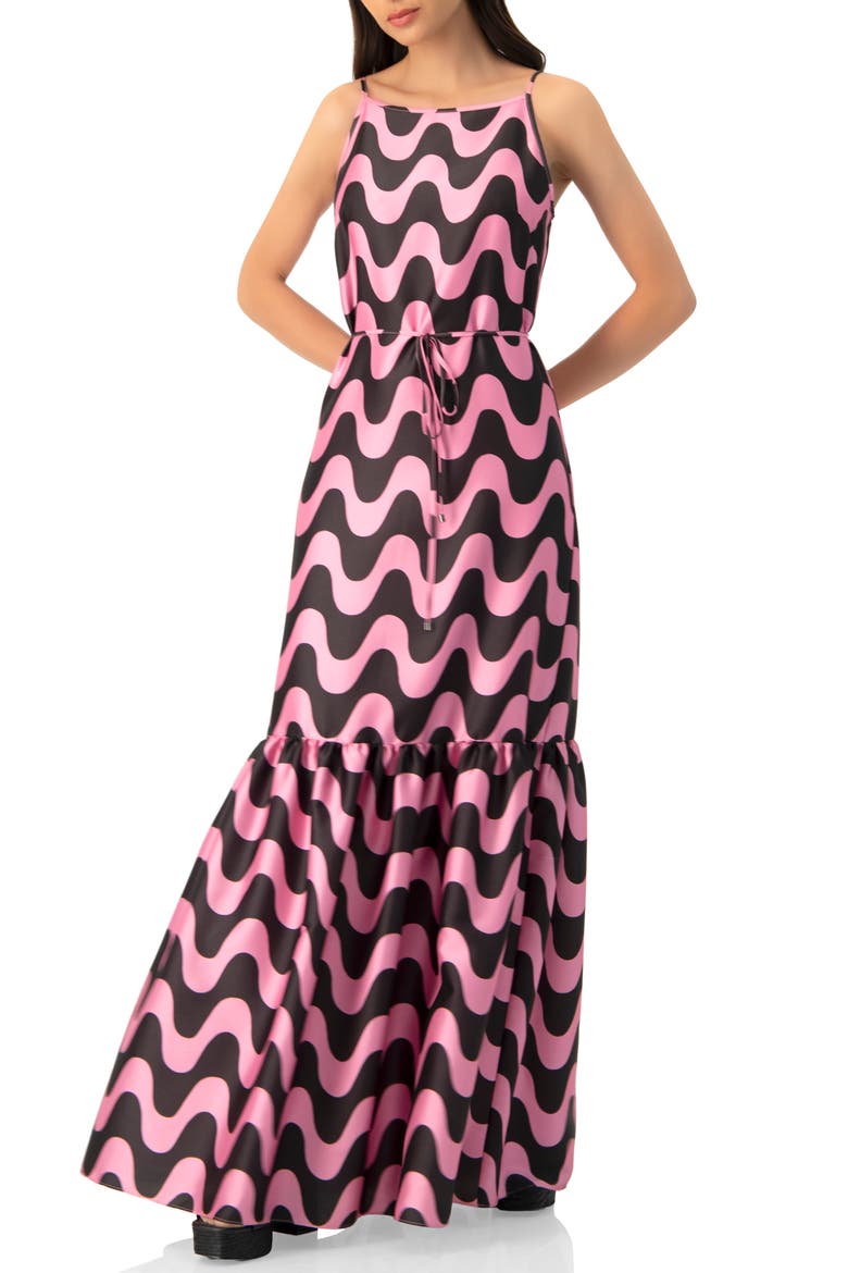 Sleeveless Wave Print Maxi Dress, Main, color, Pink