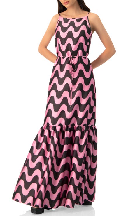 Sleeveless Wave Print Maxi Dress
