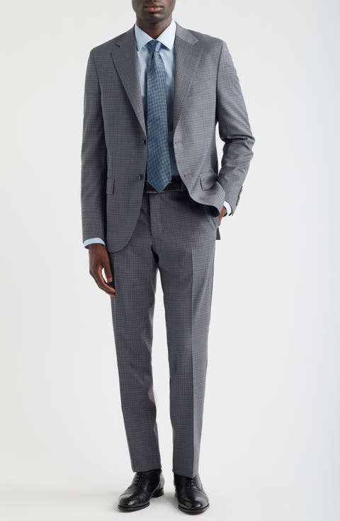 Hartford Classic Fit Grey Check Wool Suit (Regular & Big)