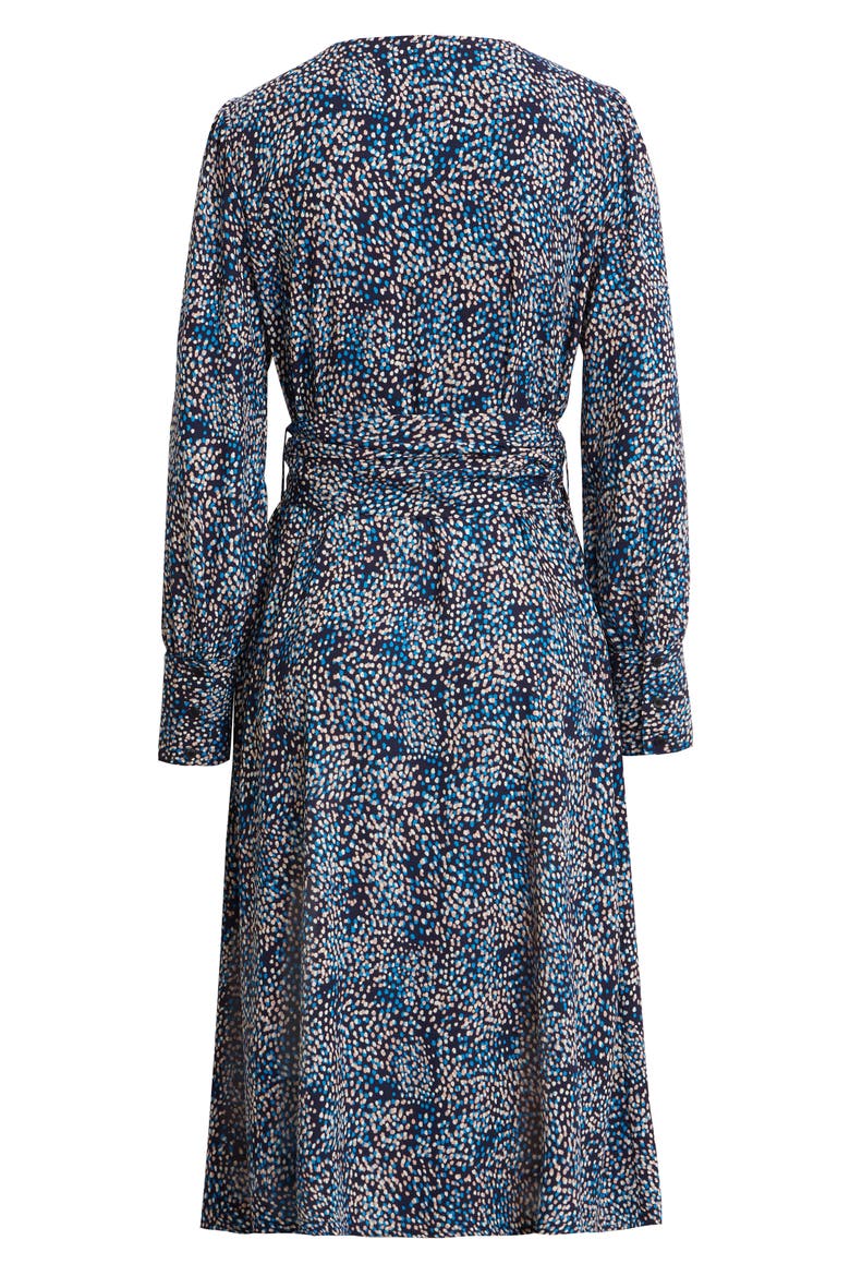 Long Sleeve Wrap Midi Dress, Alternate, color, NAVY- BLUE DOT