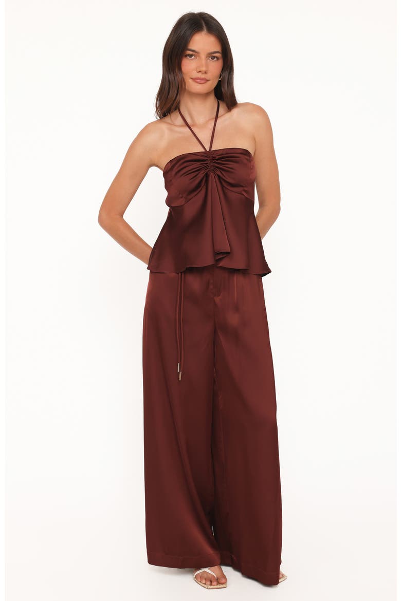 Vita Ruched Peplum Halter Top, Alternate, color, BROWN