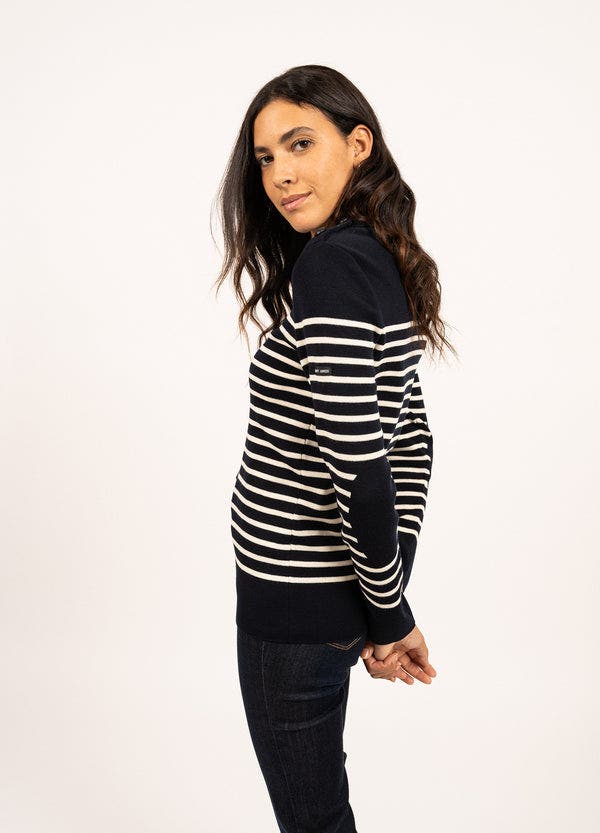 Saint James BREGANCON - Breton Striped Sweater with Jacquard Elbow ...