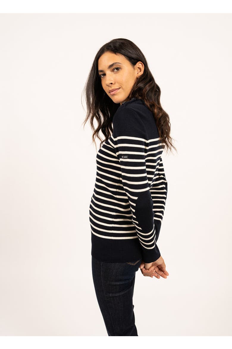 BREGANCON - Breton Striped Sweater with Jacquard Elbow Patch, Alternate, color, NAVY / IVORY