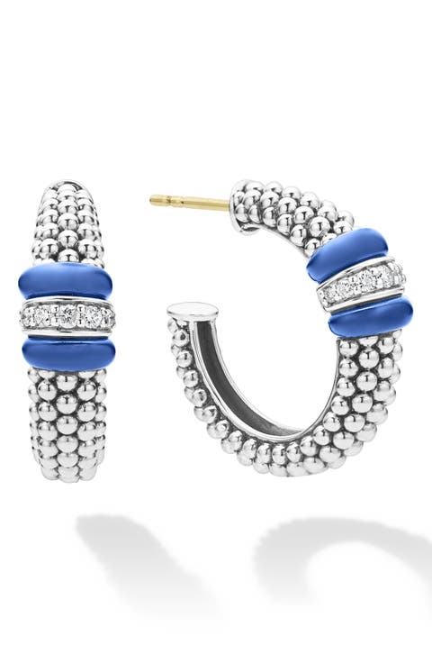 Blue Caviar Diamond Hoop Earrings