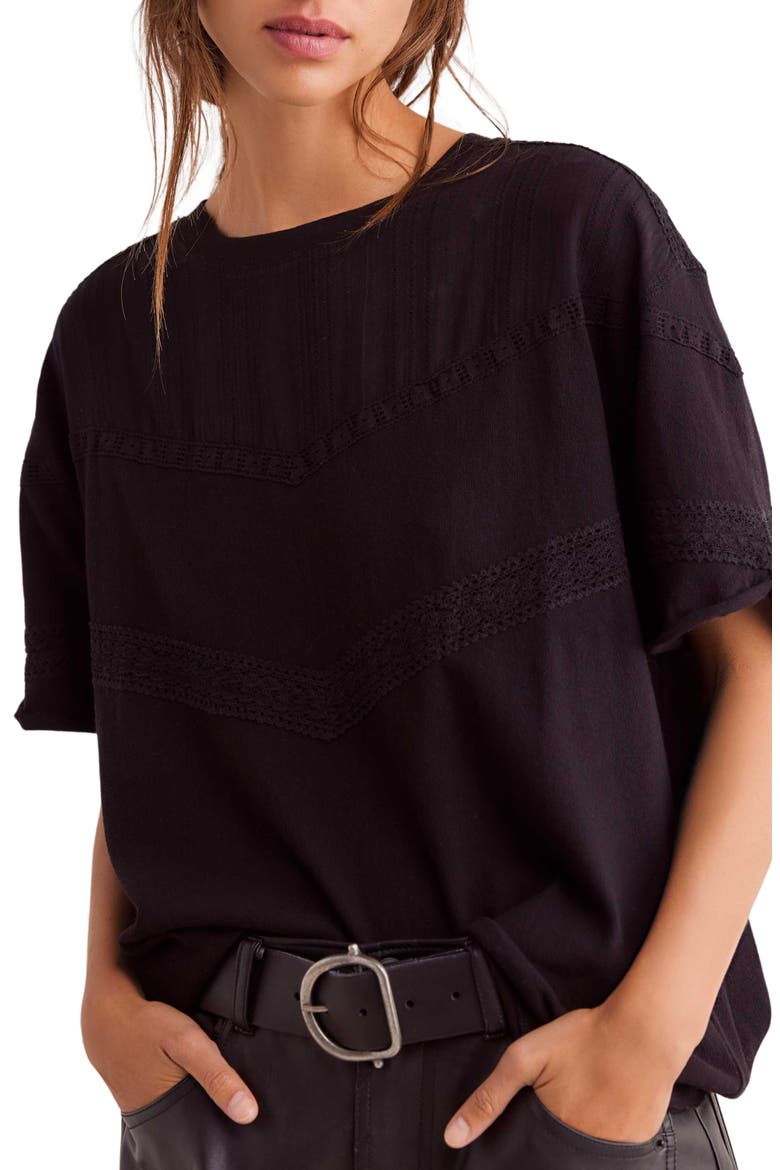 Dorothy Lace Trim Oversize Cotton T-Shirt, Main, color, BLACK
