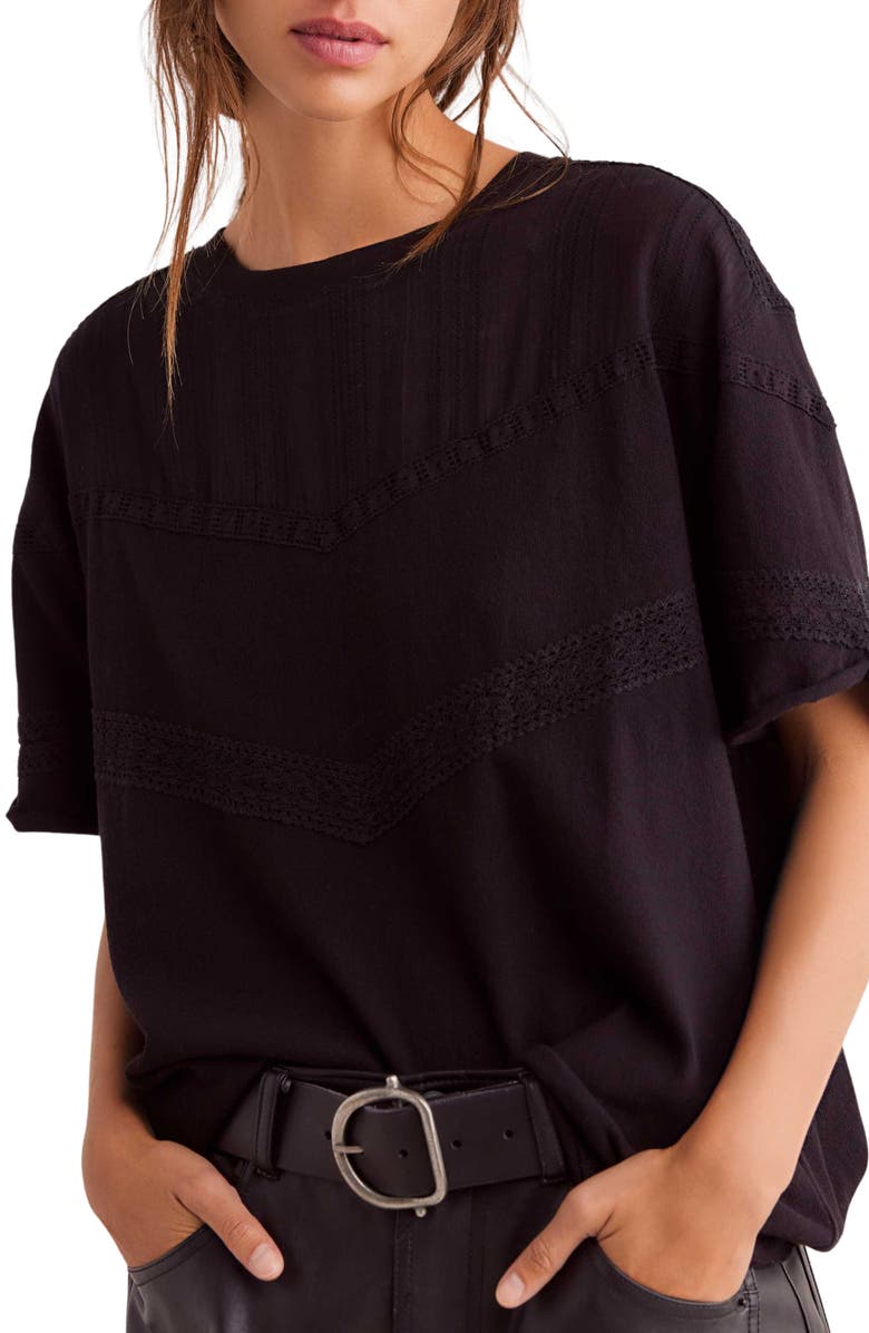 Free People Dorothy Lace Trim Oversize Cotton T-Shirt, Main, color, 