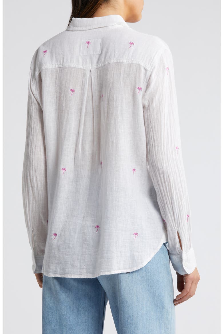 Charli Palm Tree Embroidered Linen Blend Button-Up Shirt, Alternate, color, FUSCHIA EMBROIDERED PALMS