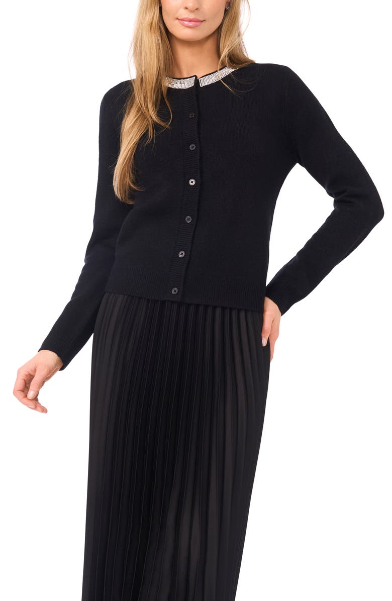 Halogen<sup>®</sup> Rhinestone Collar Cardigan, Main, color, Rich Black