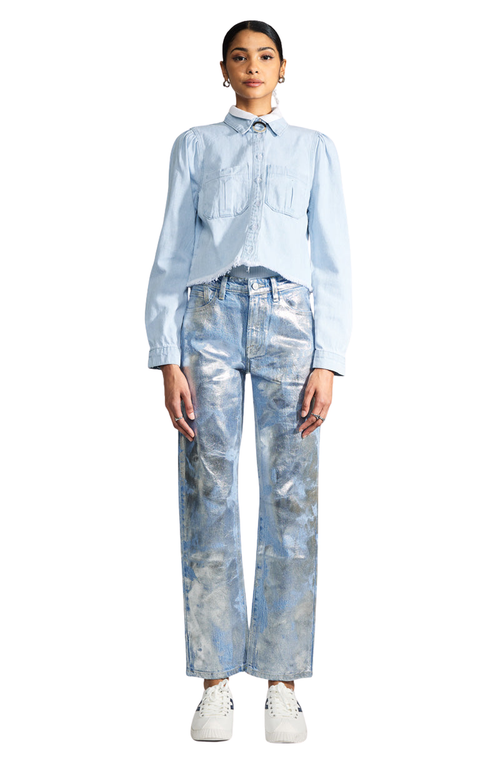 Kancan Premier Roberta Premier High Rise Straight Jeans In Light Wash Metallic
