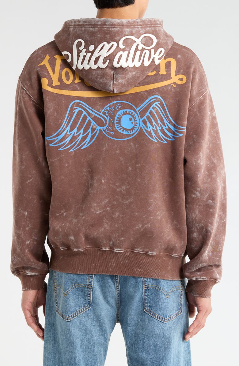 Von Dutch Oversize Fleece Zip Hoodie, Alternate, color, Sepia Stone Mineral Wash