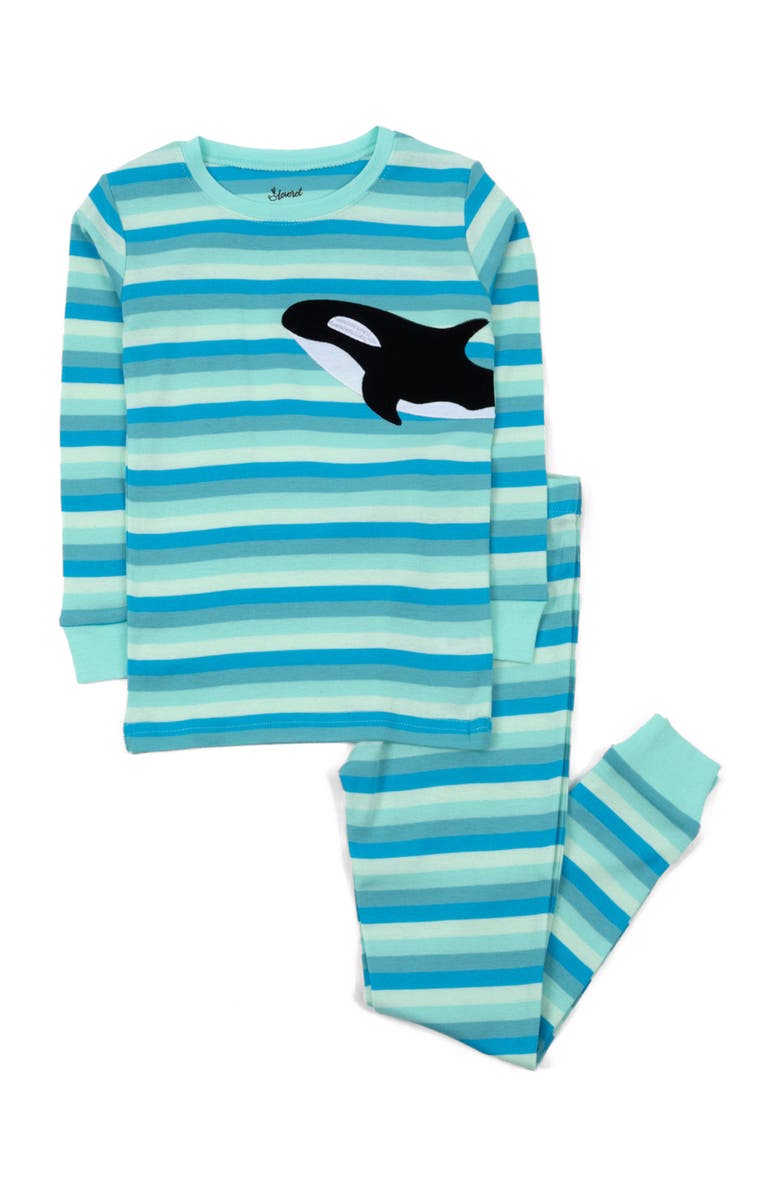 Leveret Kids Two-Piece Cotton Printed Matching Family Pajamas, Animal Friends, Main, color, Orca Stripes