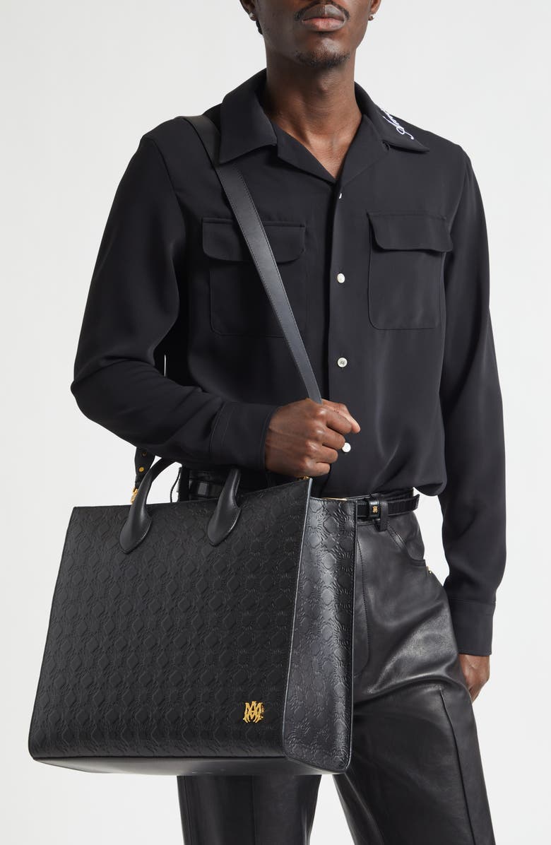 AMIRI Small MA Quad Debossed Leather Tote, Alternate, color, Black