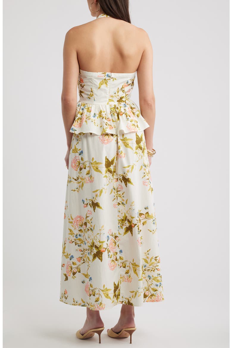 Peplum Halter Dress, Alternate, color, IVORY- MULTI ROCOCO FLORAL