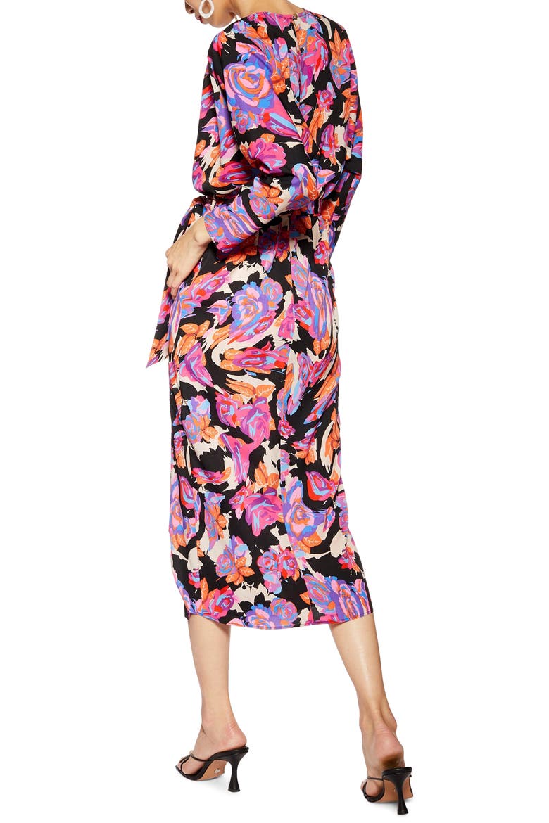 Belted V-Neck Long Sleeve Midi Dress, Alternate, color, PURPLE MULTI