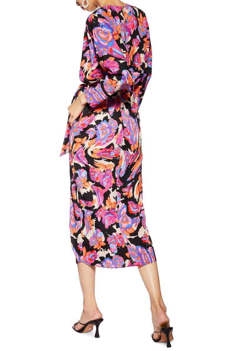 Topshop Belted V-Neck Long Sleeve Midi Dress, Alternate, color, 