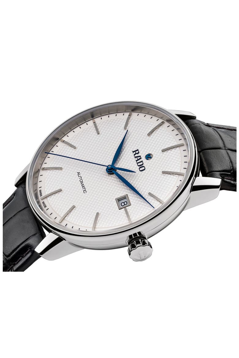 Coupole Classic Automatic Embossed Leather Strap Watch, 41mm, Alternate, color, BLACK/WHITE/SILVER