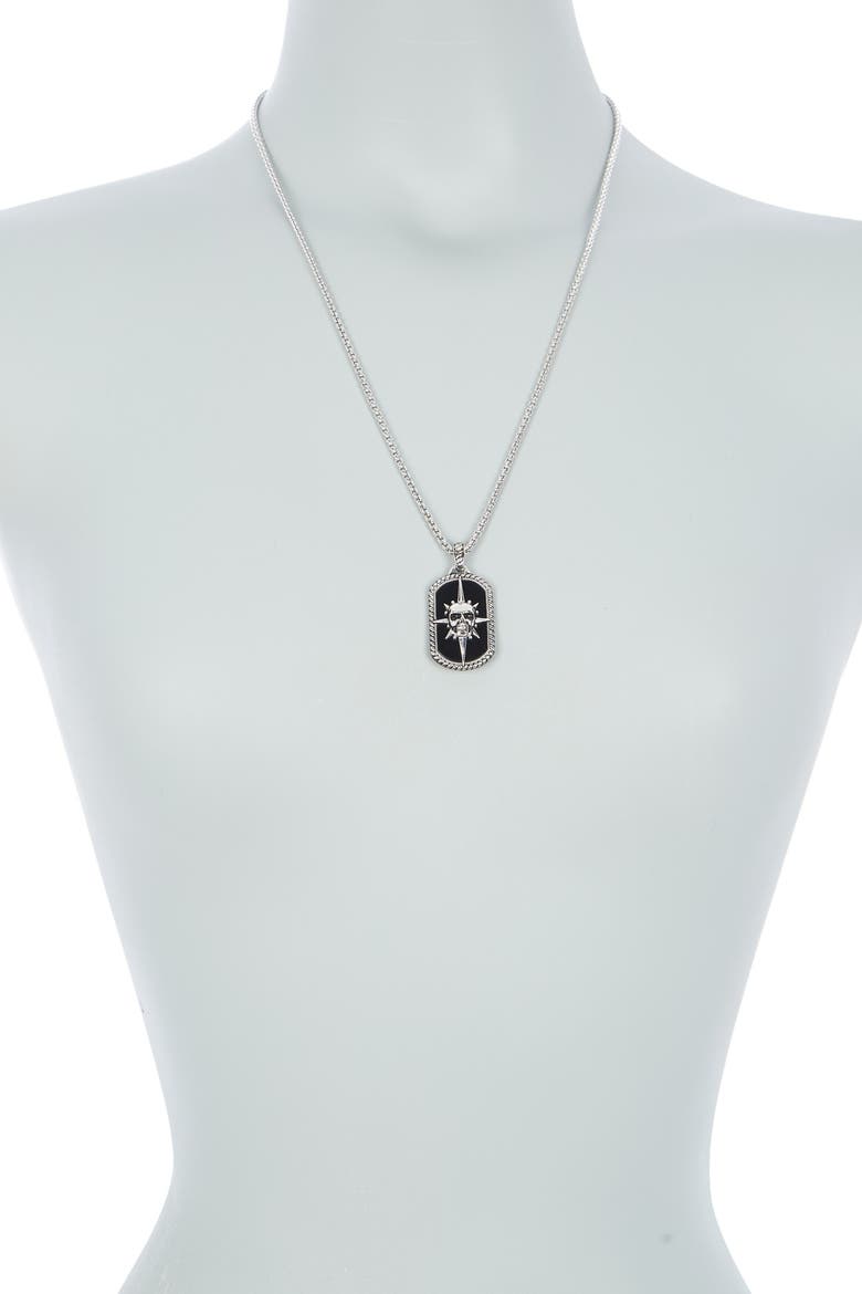 Sterling Silver Onyx Skull Compass Necklace, Alternate, color, BLACK