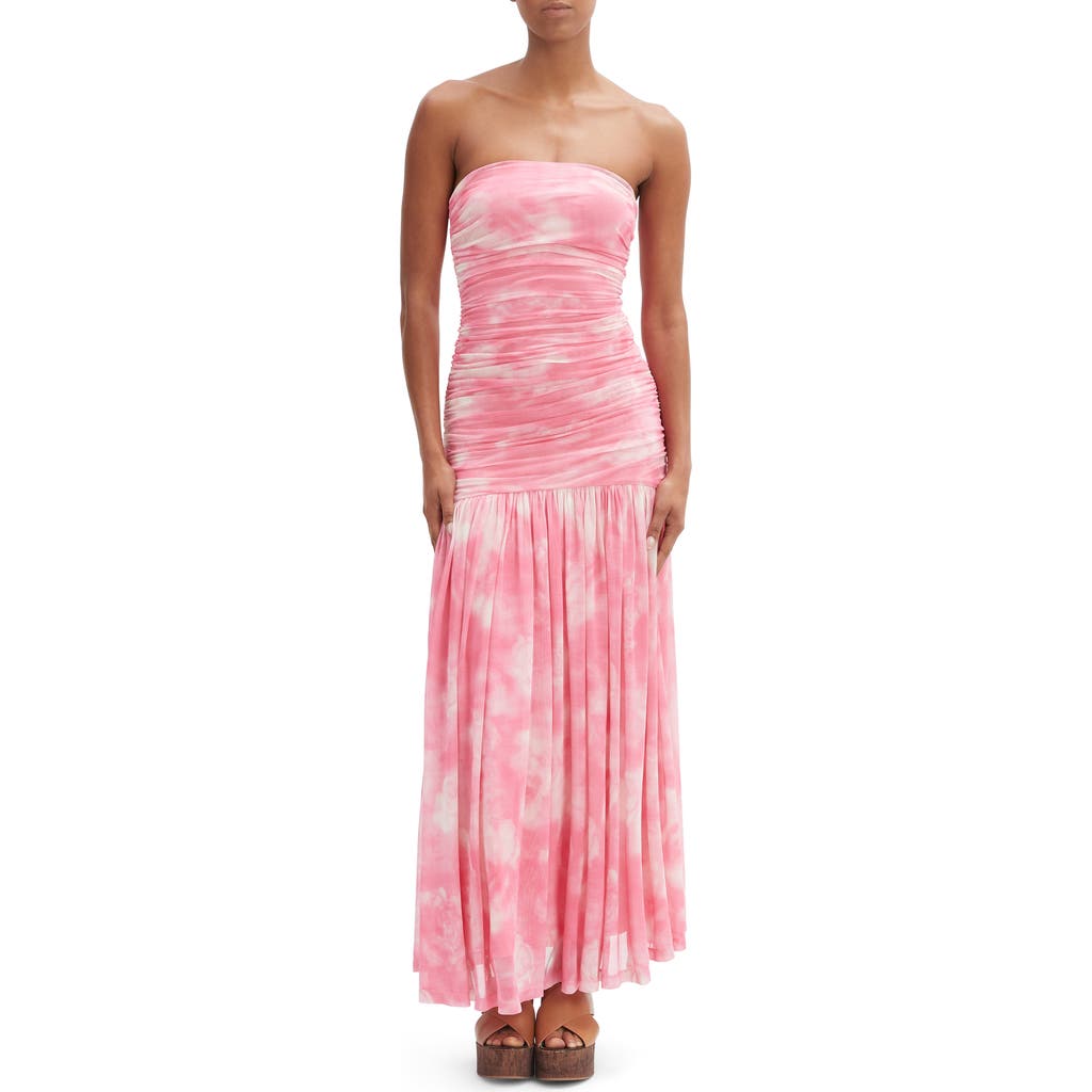 Shop Bardot Solana Blurred Floral Drop Waist Mesh Maxi Dress