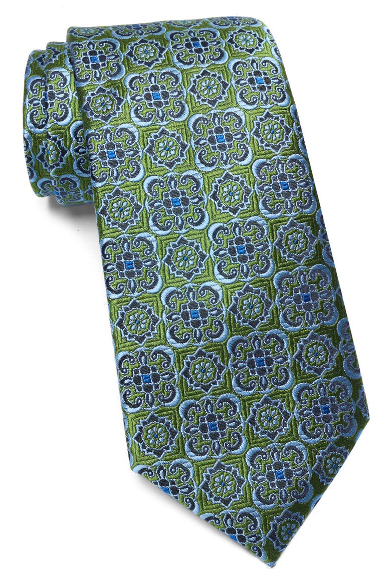 Adelaide Float Medallion Silk Blend Tie, Main, color, GREEN