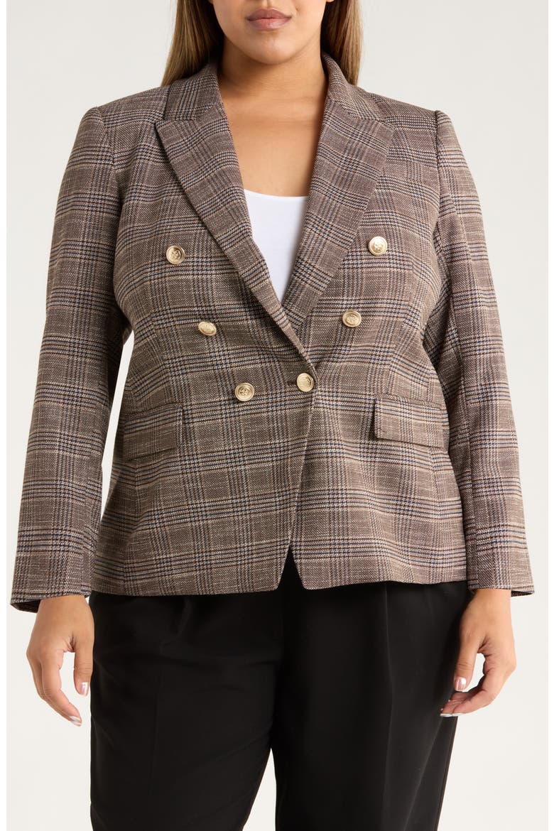 Plaid Double Breasted Blazer, Alternate, color, ESPRESSO I