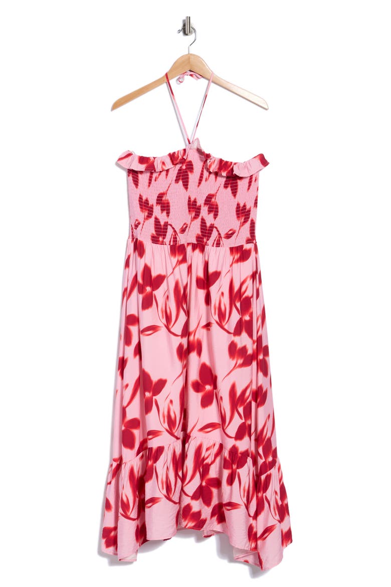 Smocked Strapless Midi Dress, Alternate, color, PINK FLORAL