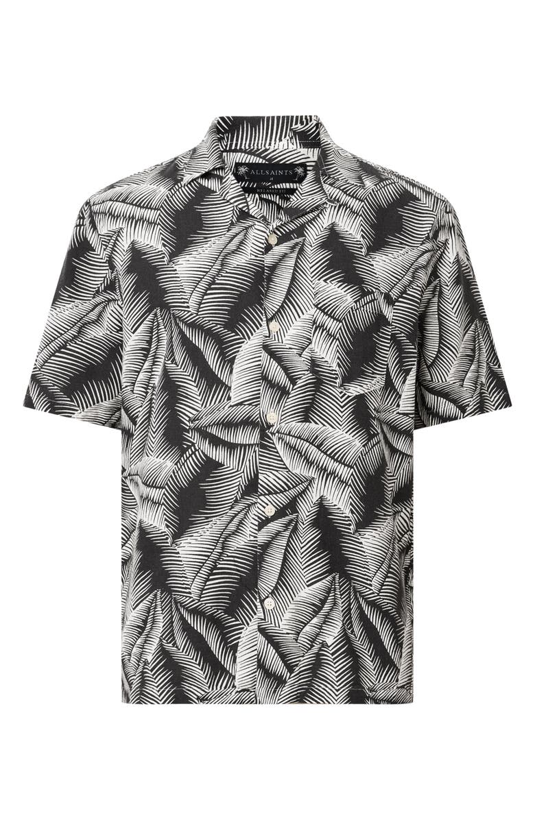 AllSaints Marseille Short Sleeve Linen & Cotton Button-Up Camp Shirt, Alternate, color, Pebblestone Grey