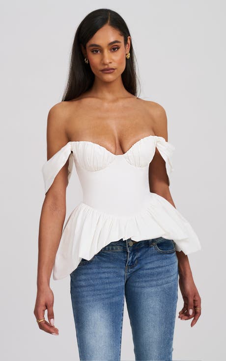 Qistina Off-shoulder Bubble Hem Peplum Cotton Top