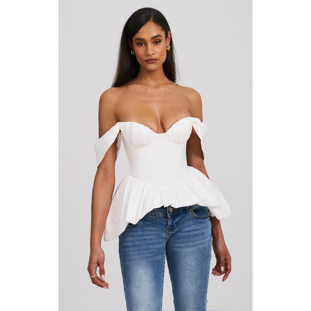 Miss Circle Qistina Off-shoulder Bubble Hem Peplum Cotton Top In Multi