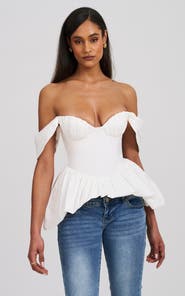 Miss Circle Qistina Off-shoulder Bubble Hem Peplum Cotton Top