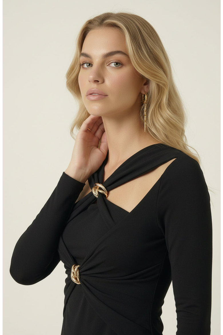 Cutout Twist Front Top with Gold Hardware, Alternate, color, Black