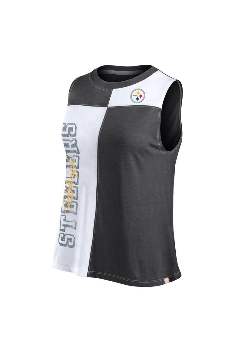 Women's Fanatics Branded Black/White Pittsburgh Steelers Script Color Block Tank Top, Alternate, color, Black
