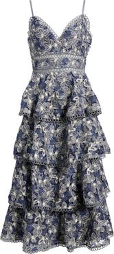 Arose Studio Marcela Floral Embroidered Tiered Midi Dress