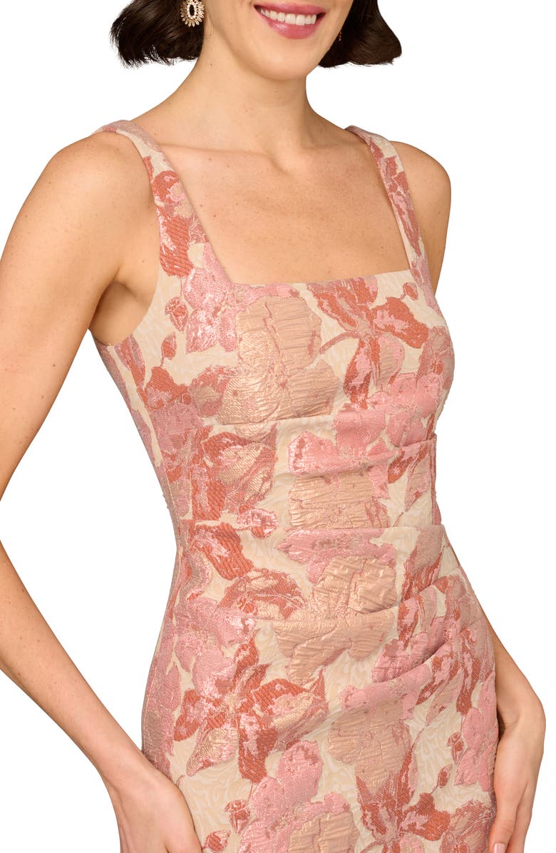 Aidan Mattox by Adrianna Papell Stretch Jacquard Midi Cocktail Dress, Alternate, color, Pink Multi