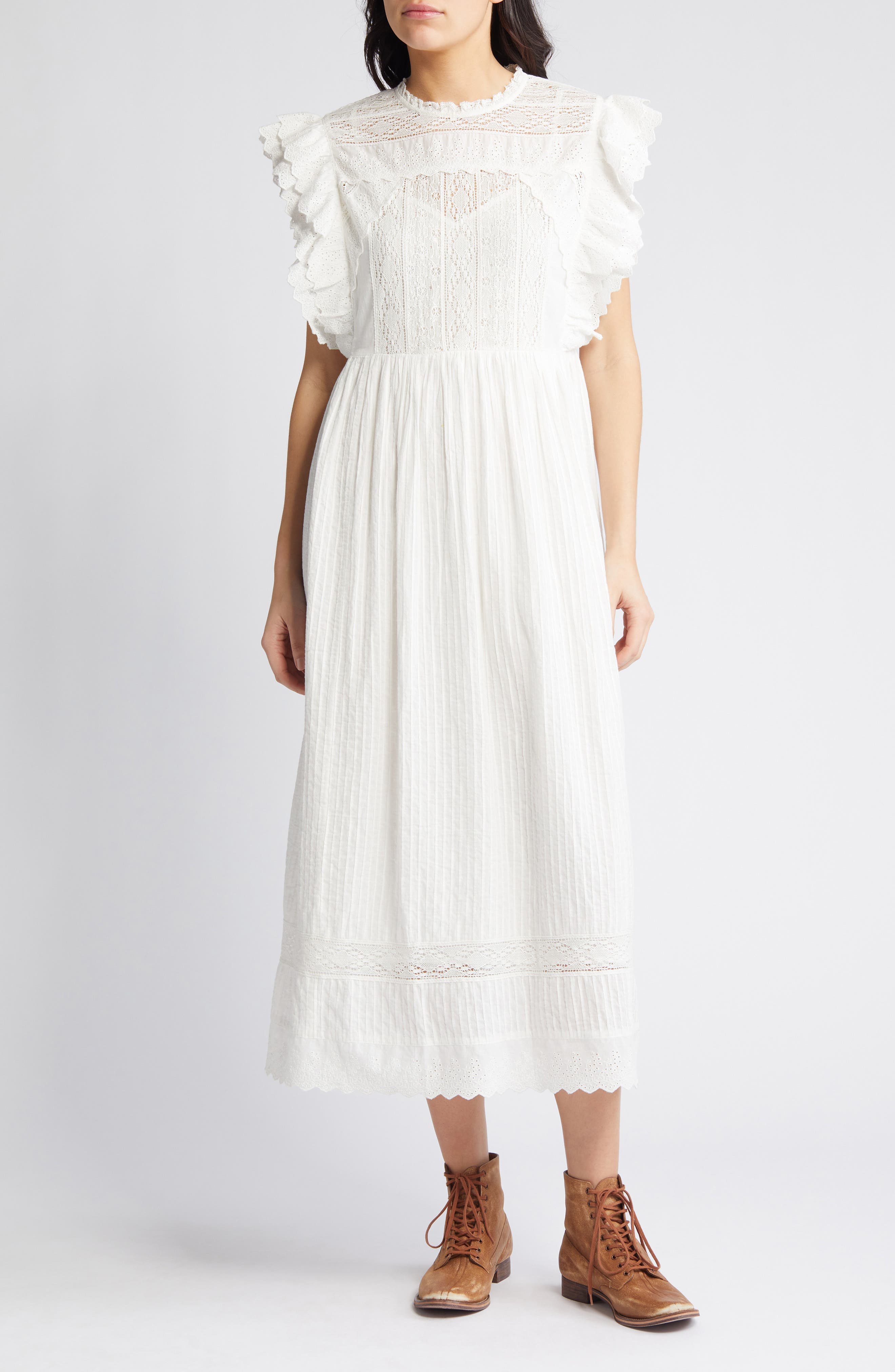The Trellis Lace & Ruffle Midi Dress