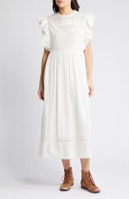 THE GREAT. The Trellis Lace & Ruffle Midi Dress