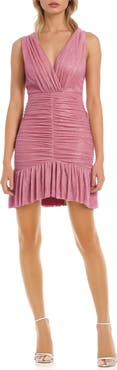 Jewel Badgley Mischka Metallic Ruched Cocktail Minidress